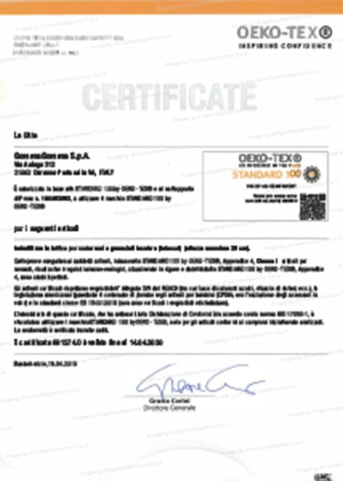 OEKO-TEX Standard 100 certificate for leather and textile materials