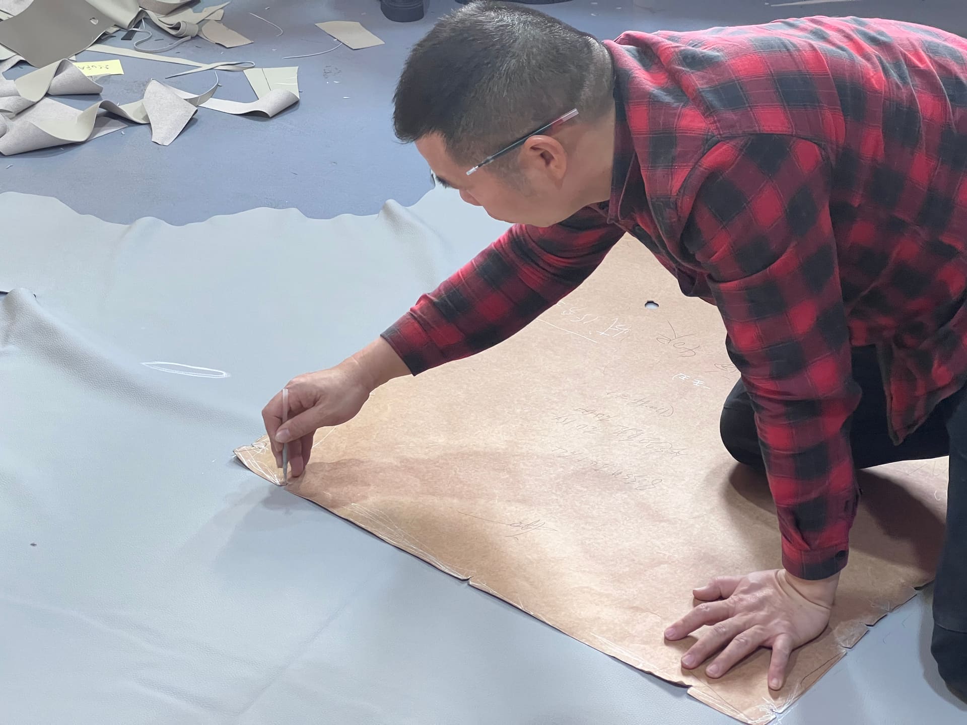Top-grain leather layout and inspection