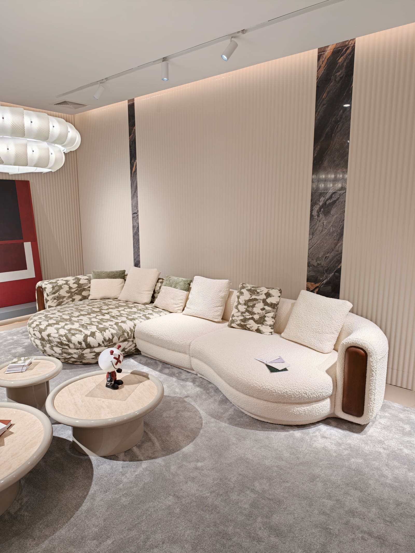5012 Curved Cream Boucle Modular Sectional Sofa