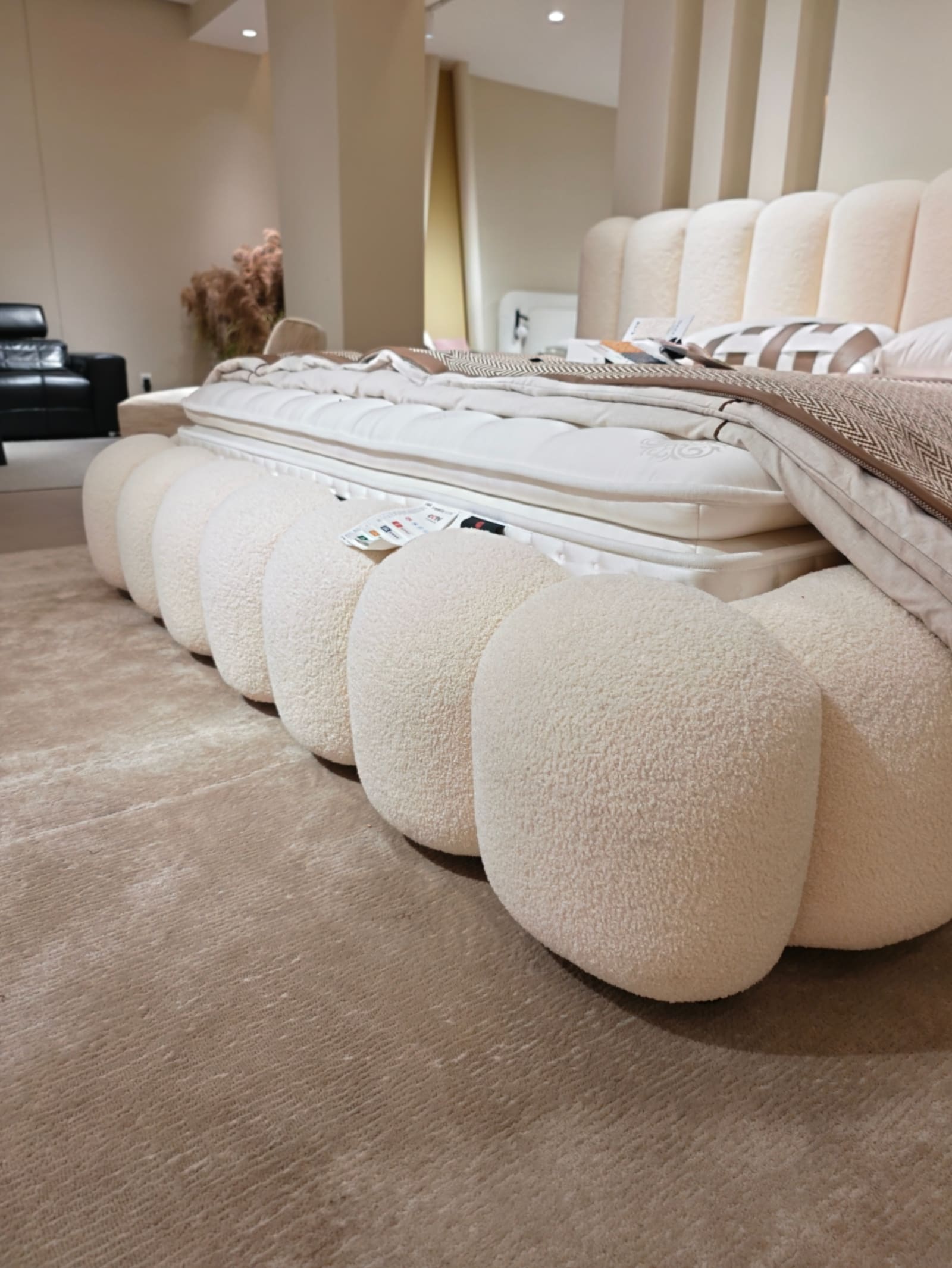 Curved Velvet Upholstered Platform Bed with Channel-Tufted Headboard 7