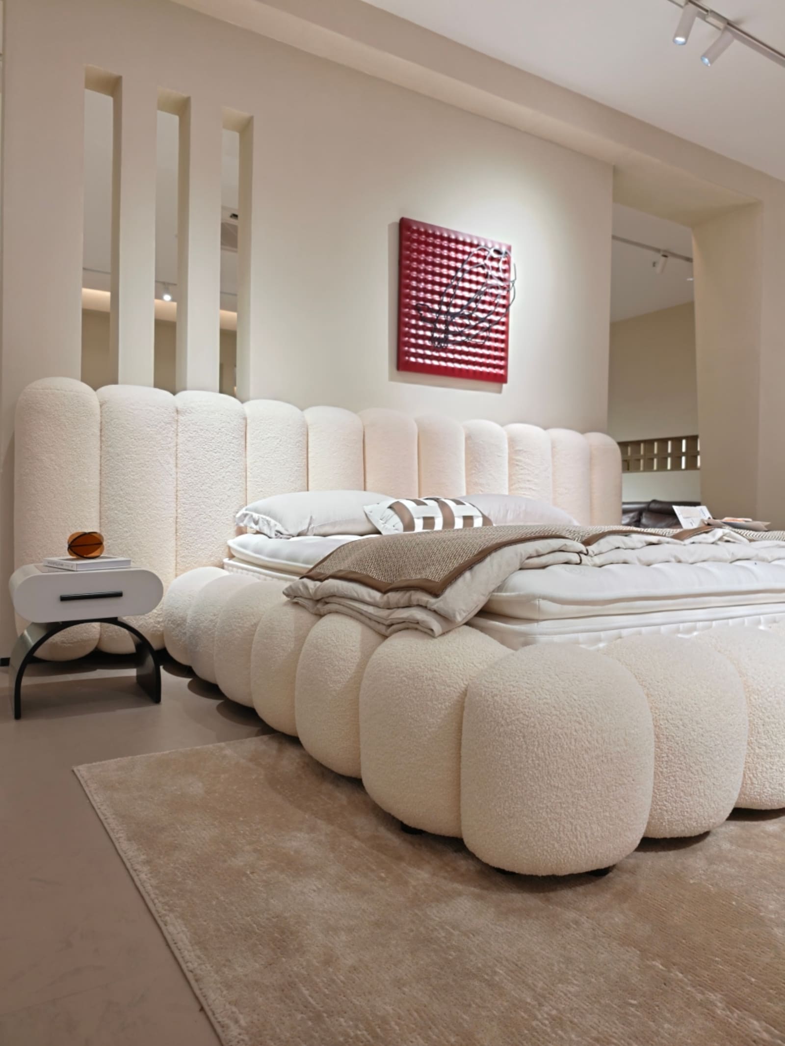 Curved Velvet Upholstered Platform Bed with Channel-Tufted Headboard 8