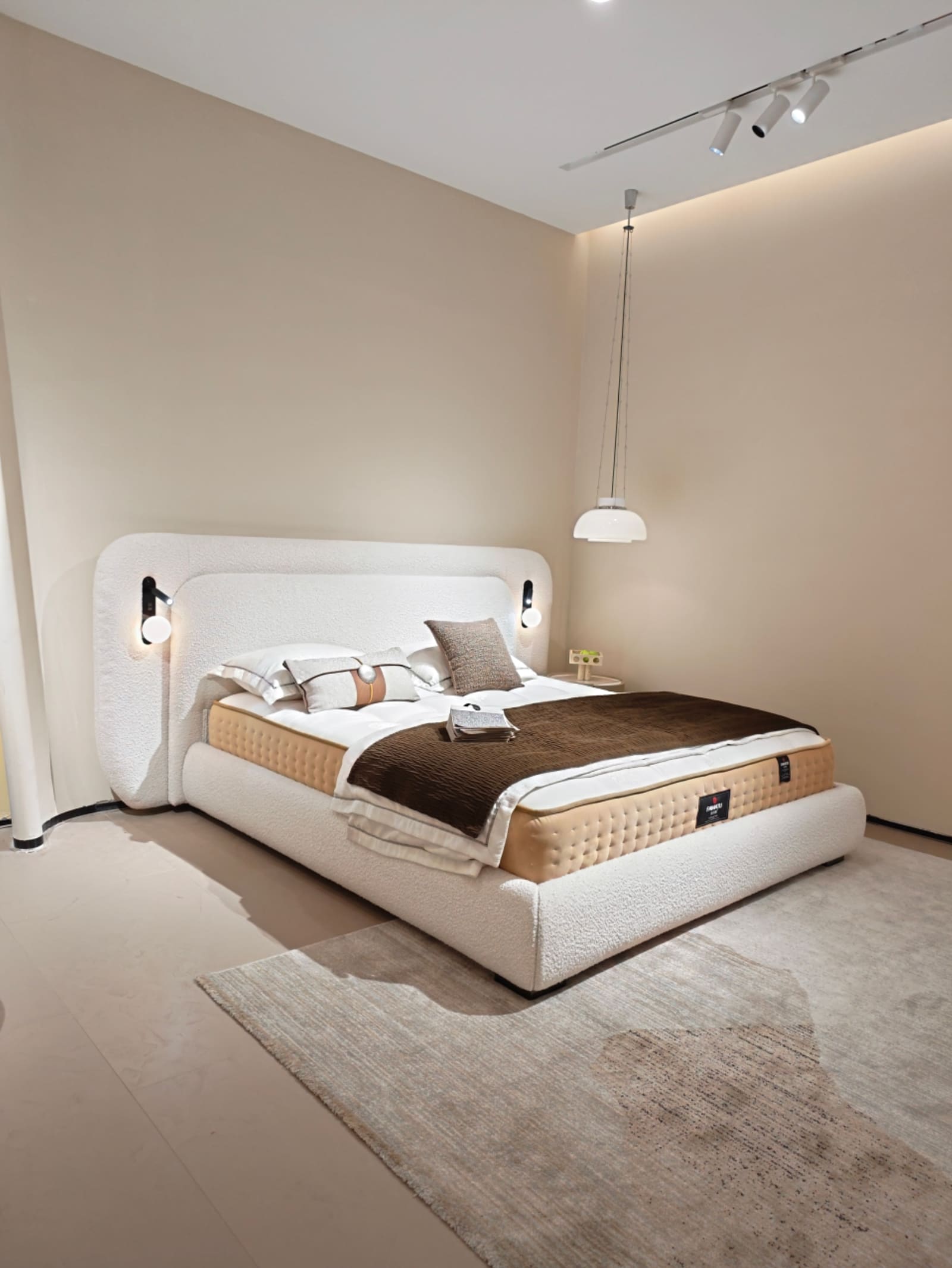 Boucle Wingback Platform Bed with Curved Headboard 2