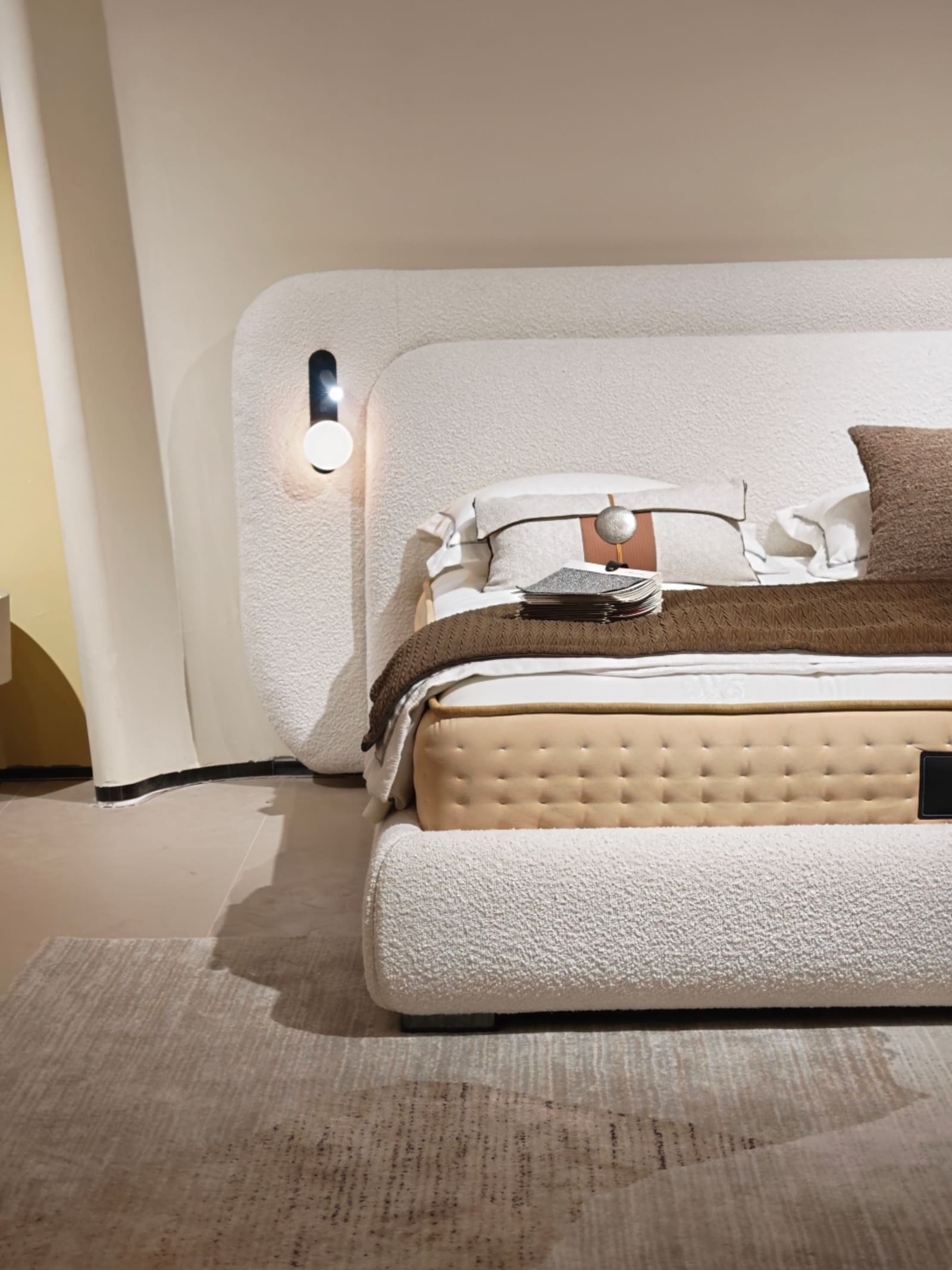 Boucle Wingback Platform Bed with Curved Headboard 4