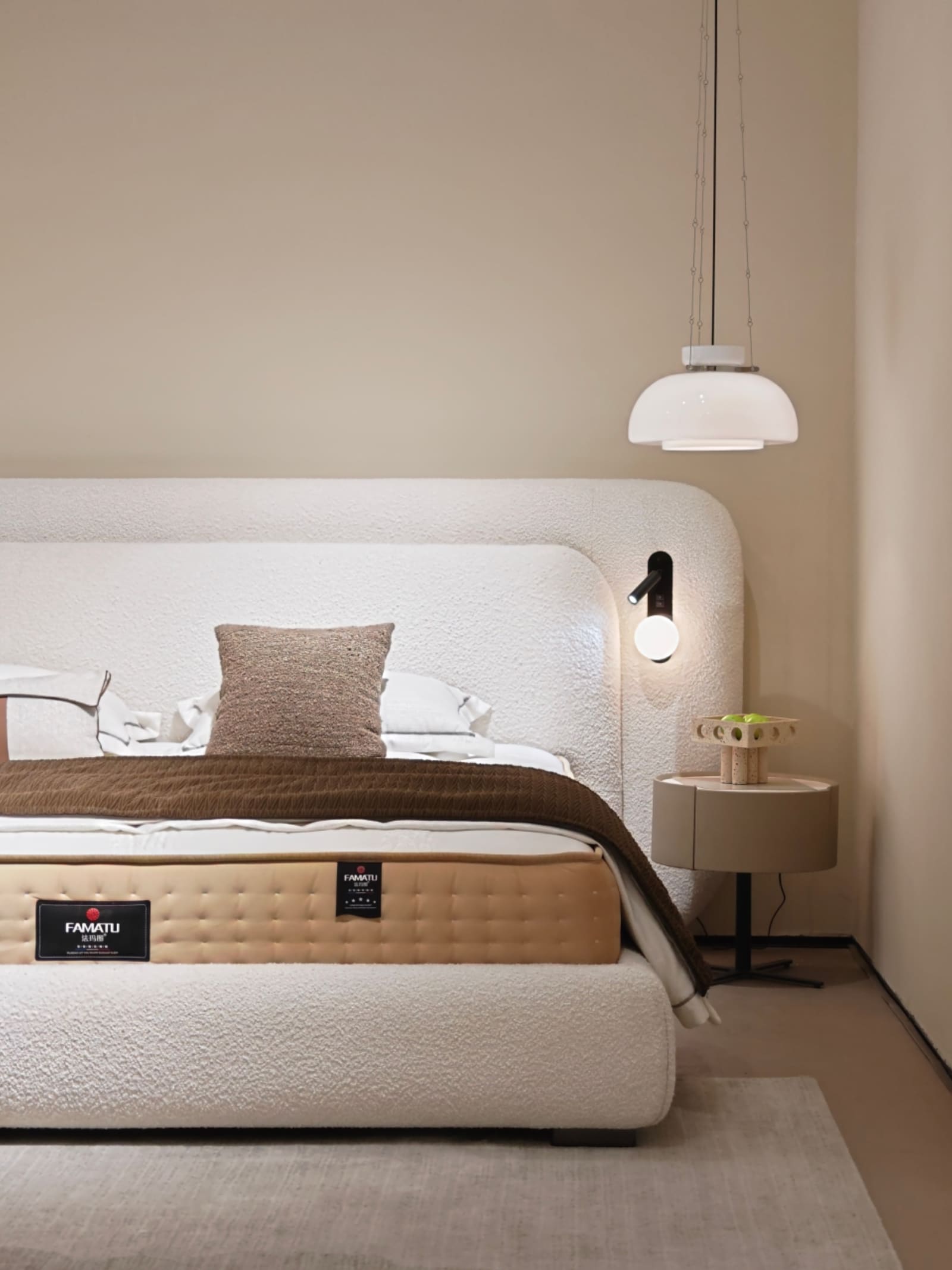 Boucle Wingback Platform Bed with Curved Headboard 5