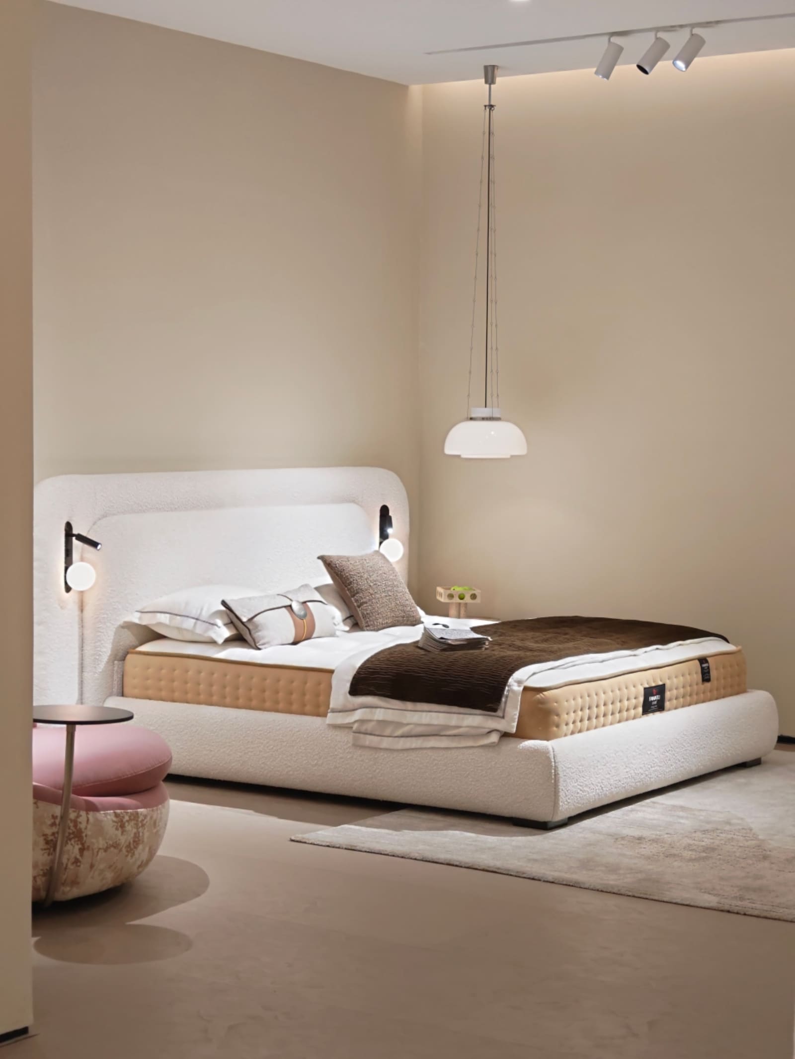 Boucle Wingback Platform Bed with Curved Headboard 7