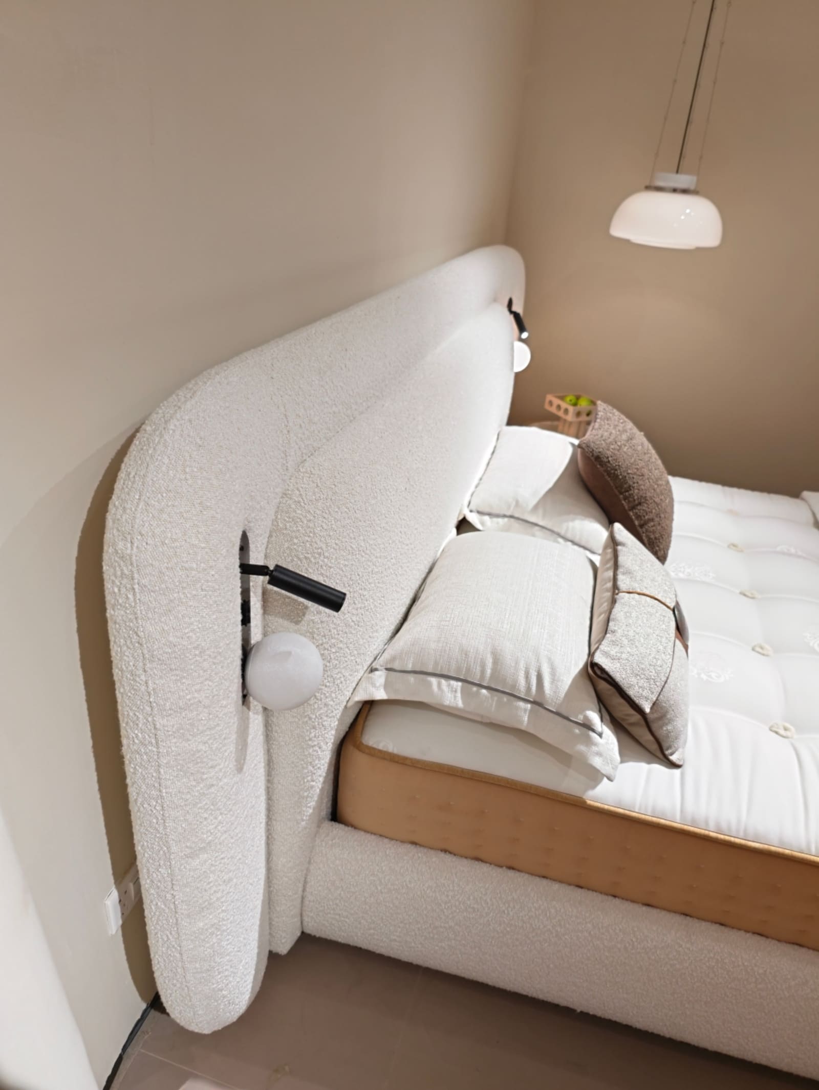 Boucle Wingback Platform Bed with Curved Headboard 11