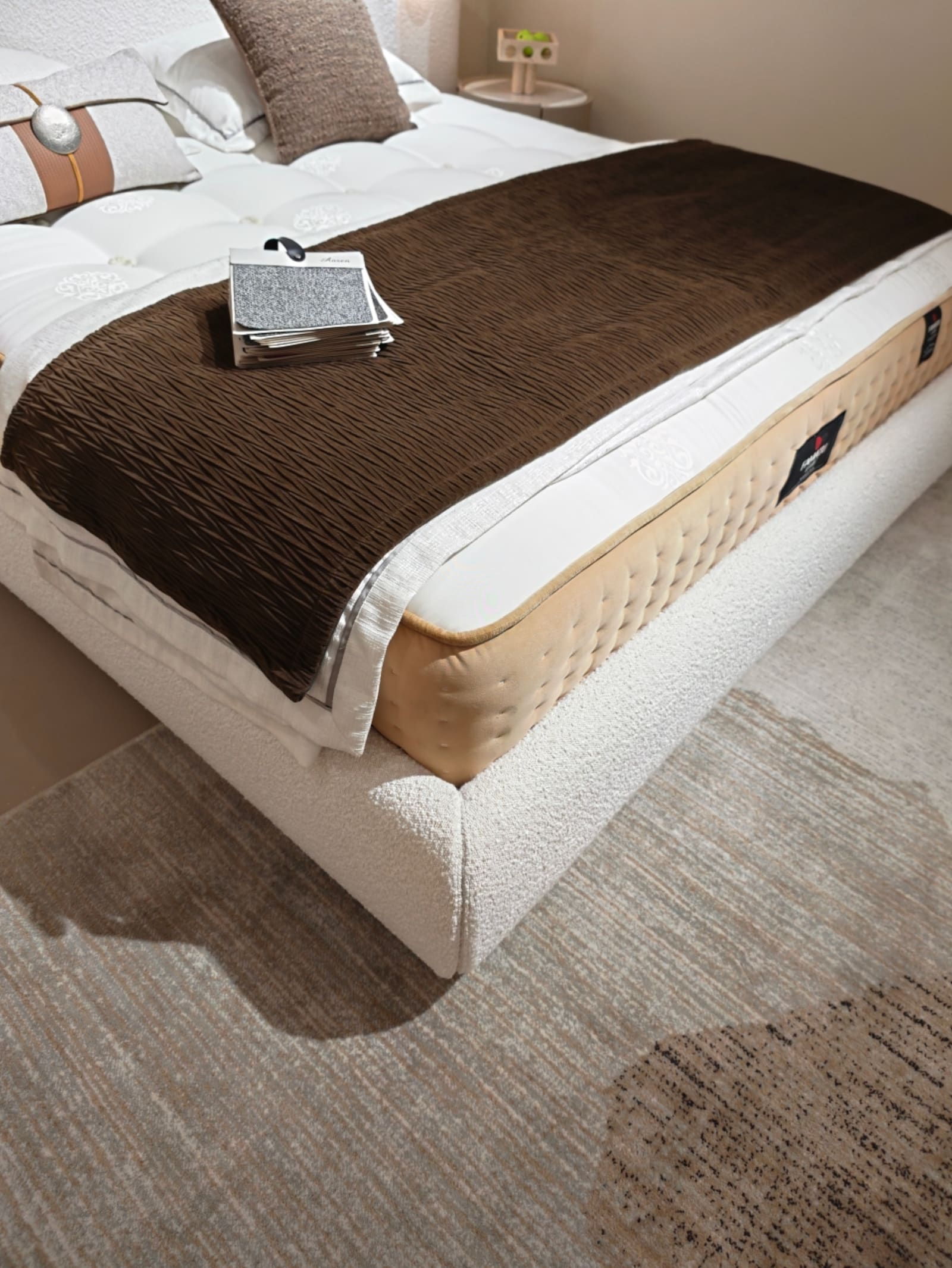 Boucle Wingback Platform Bed with Curved Headboard 12
