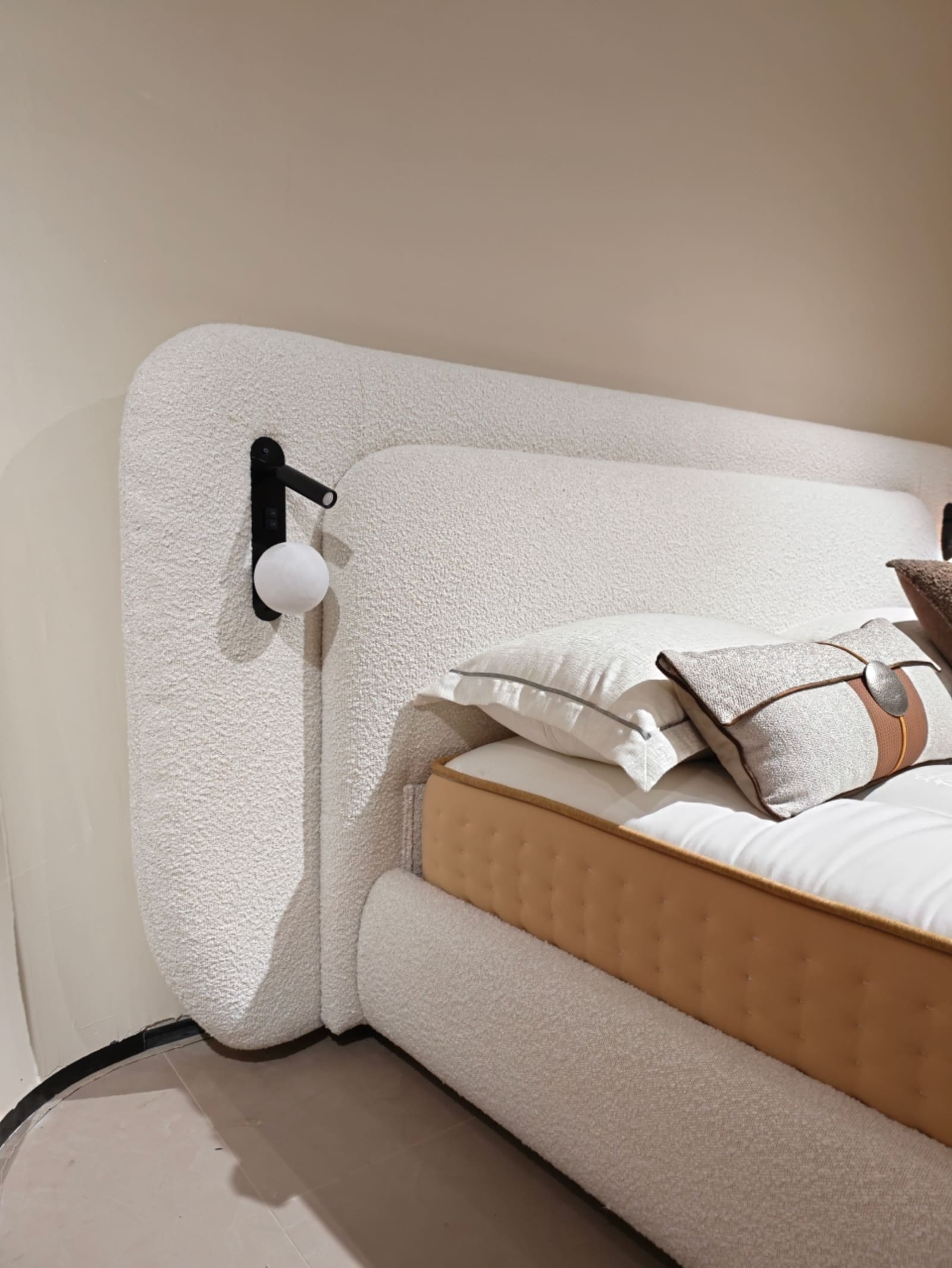 Boucle Wingback Platform Bed with Curved Headboard 13