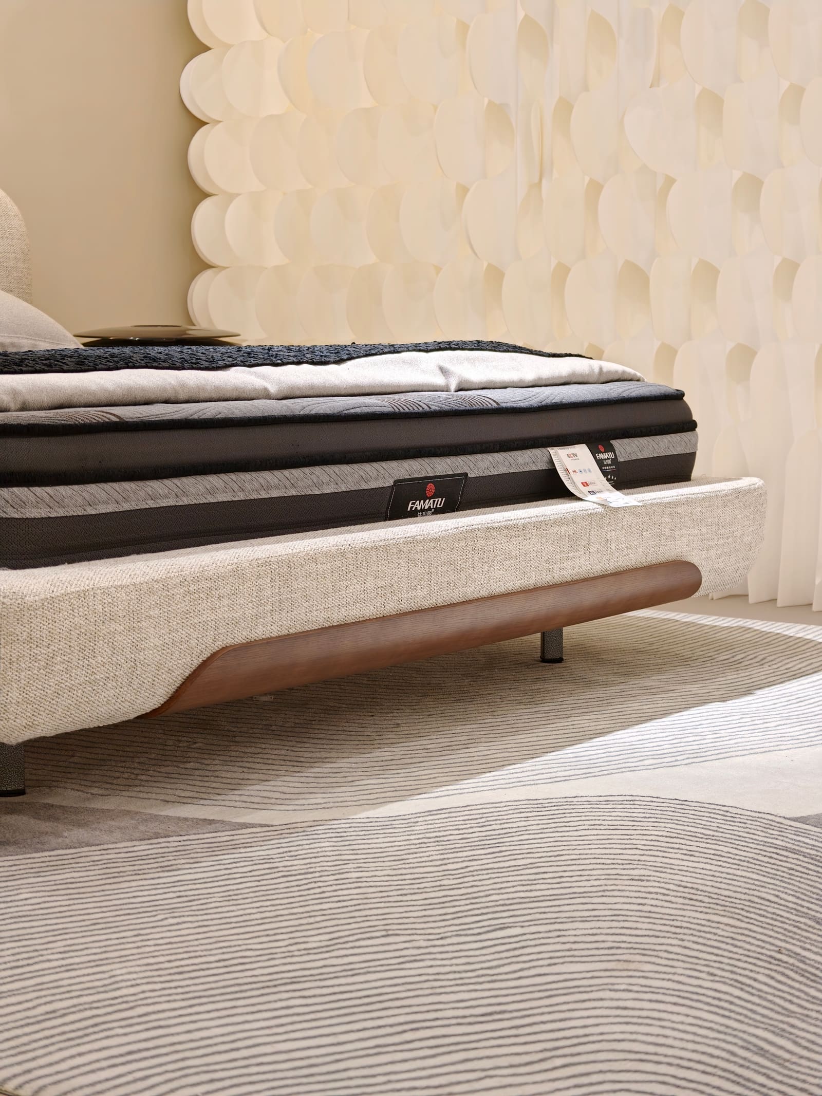 Linen Upholstered Platform Bed with Arched Scalloped Headboard 10
