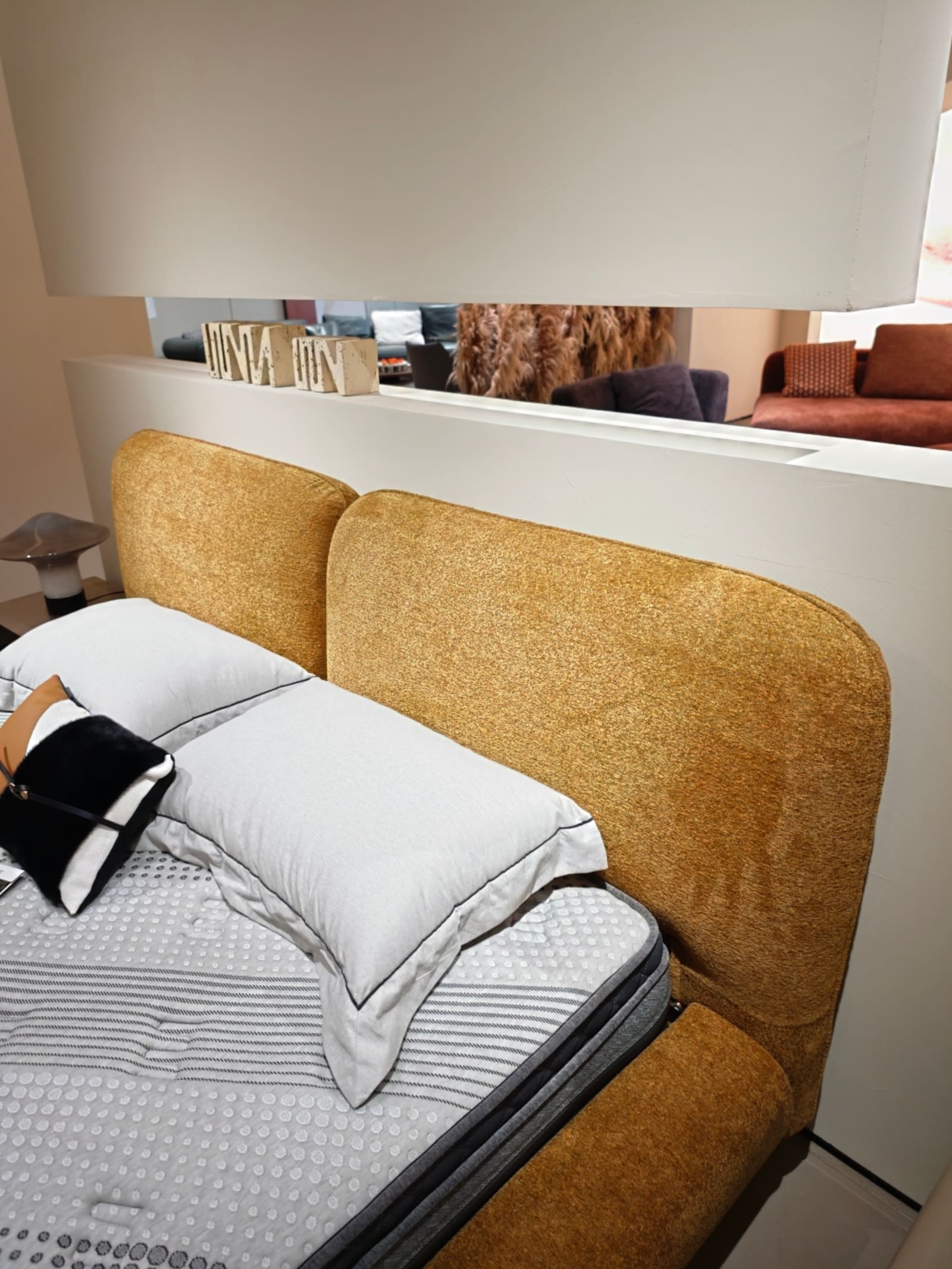 Chenille Upholstered Platform Bed with Dual Panel Headboard 3