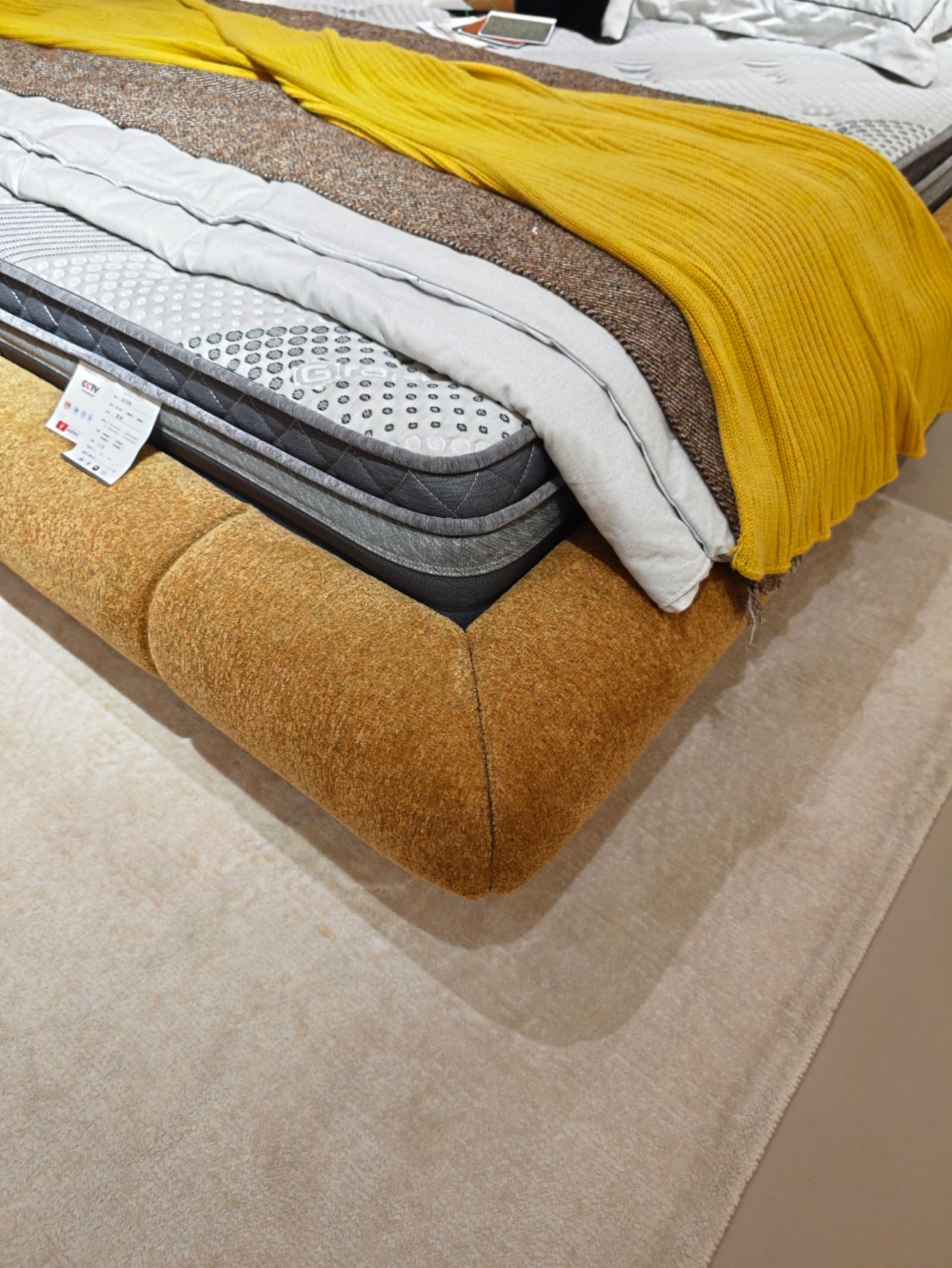 Chenille Upholstered Platform Bed with Dual Panel Headboard 4