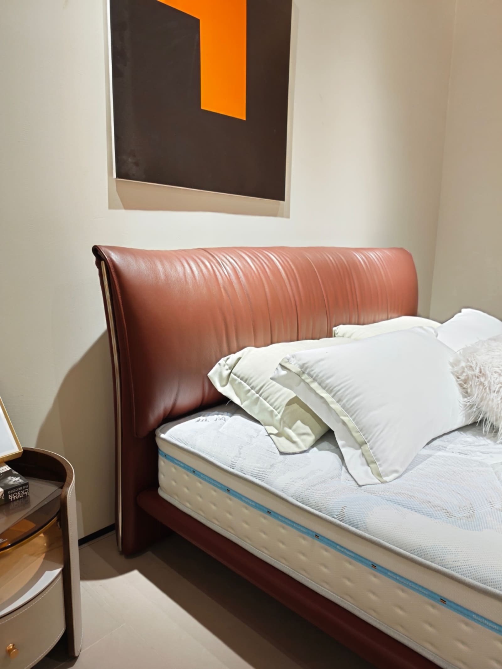 Top-Grain Leather Wingback Bed with Vertical Channel Tufting 2