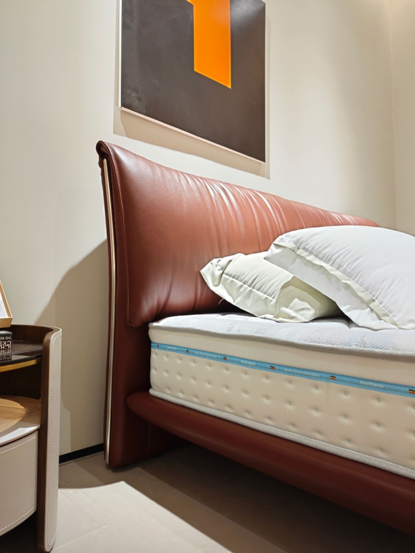 Top-Grain Leather Wingback Bed with Vertical Channel Tufting 9