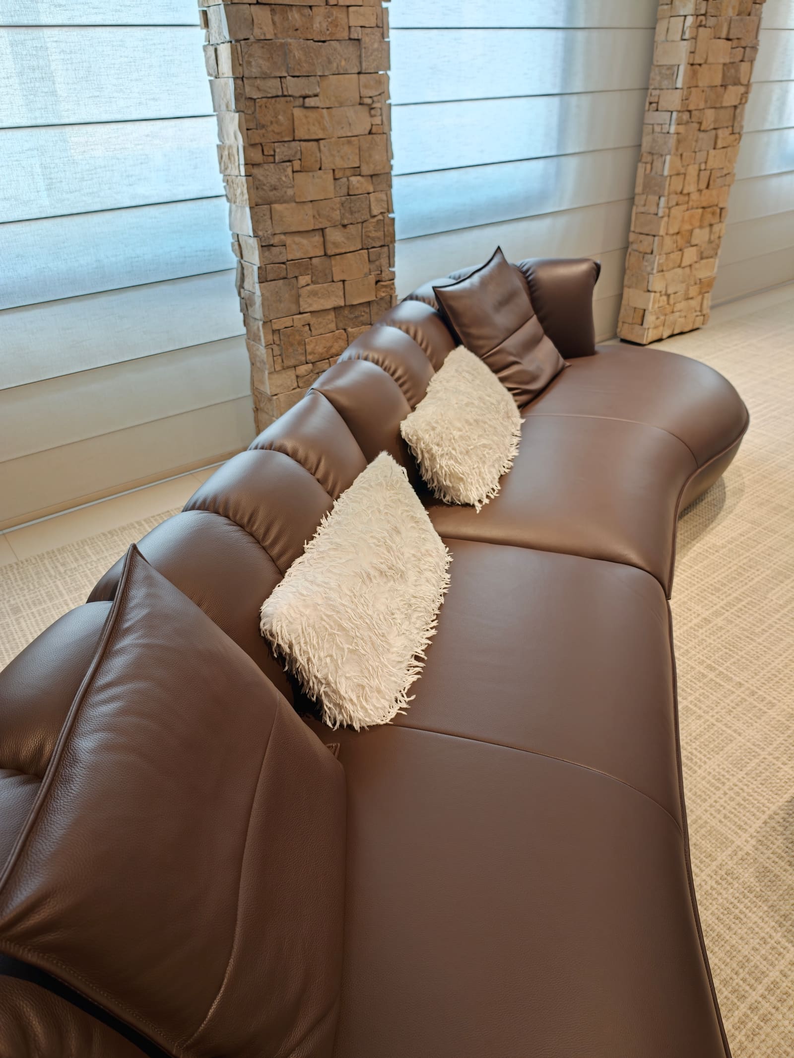 Curved Top-Grain Leather Sectional Sofa with Chaise HD2413B 6