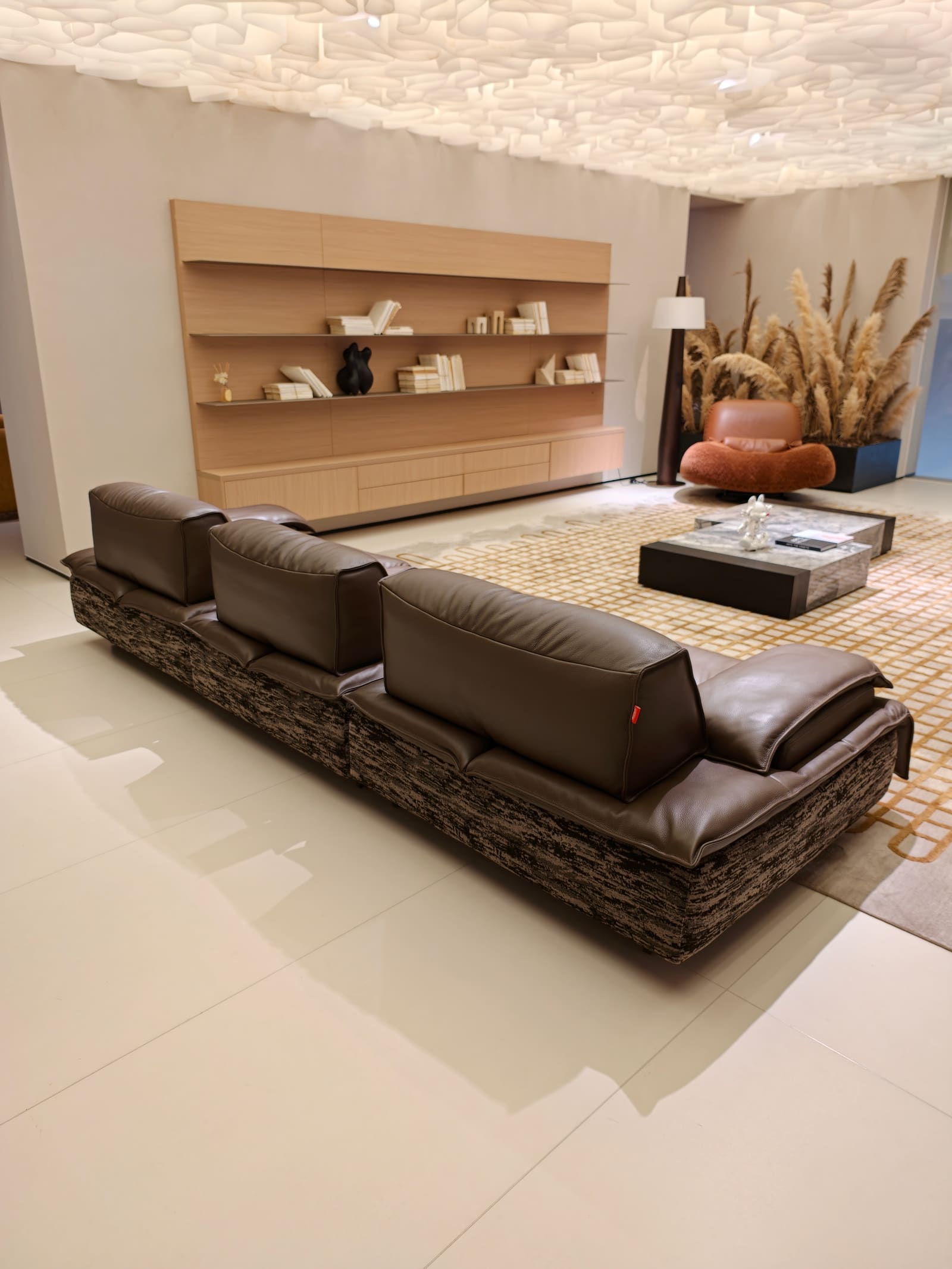Top-Grain Leather & Fabric Modular Sofa with Center Seat HD2439 5