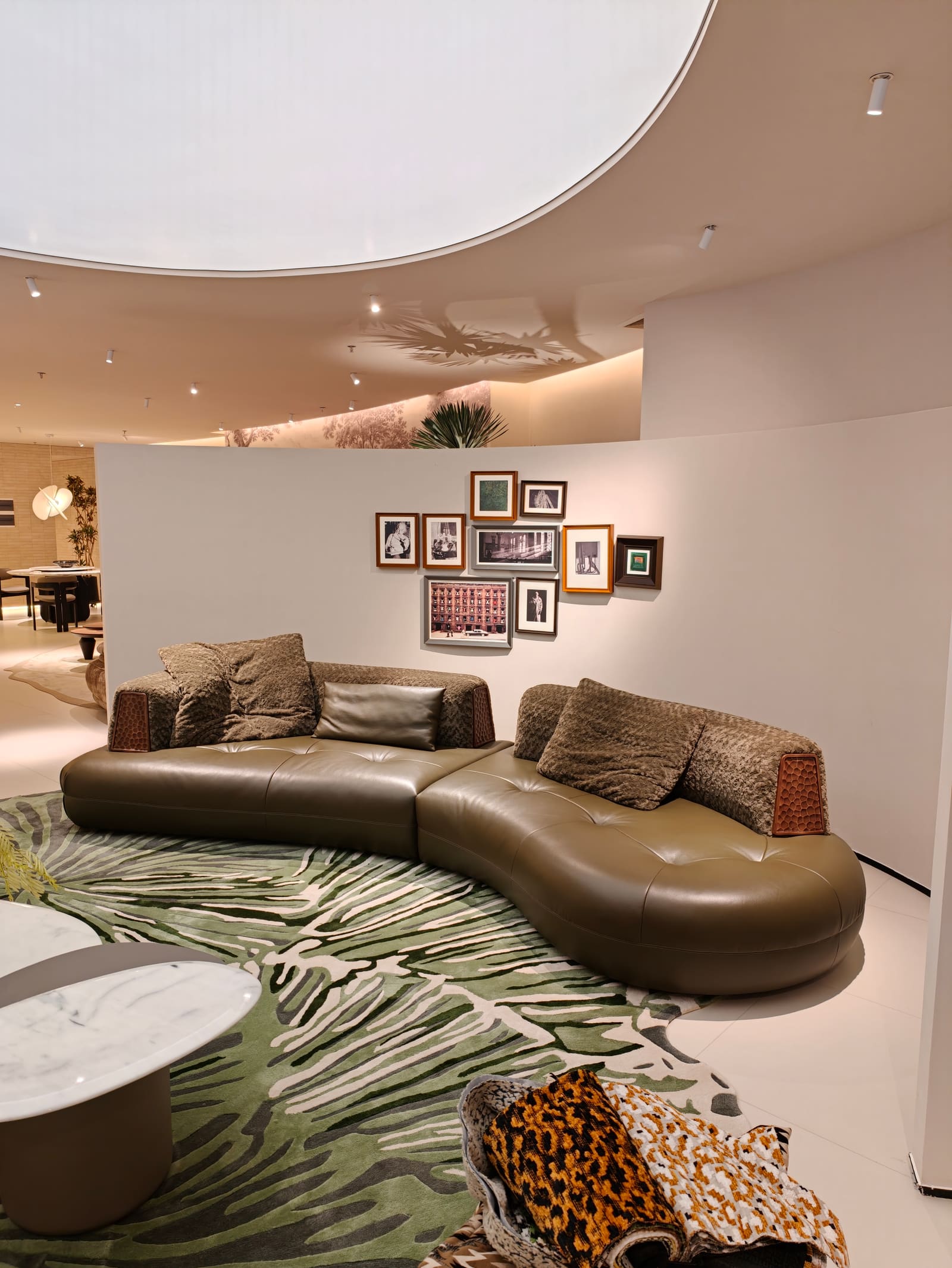 Large Curved Leather & Fabric Sectional Sofa with Chaise HD2441B