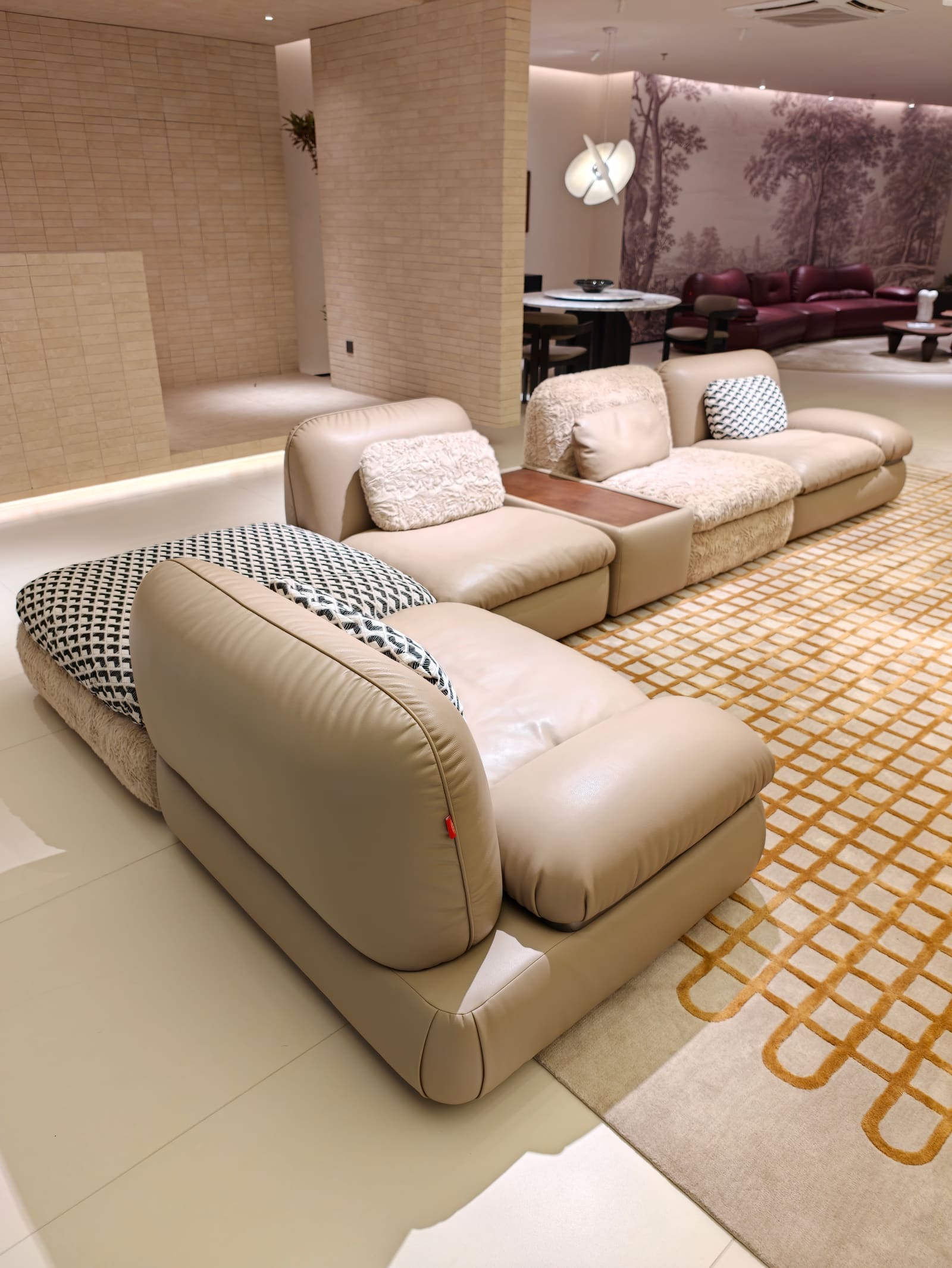 Large Modular Half-Leather & Fabric Sofa with Ottoman and Cabinet HD2447B 5