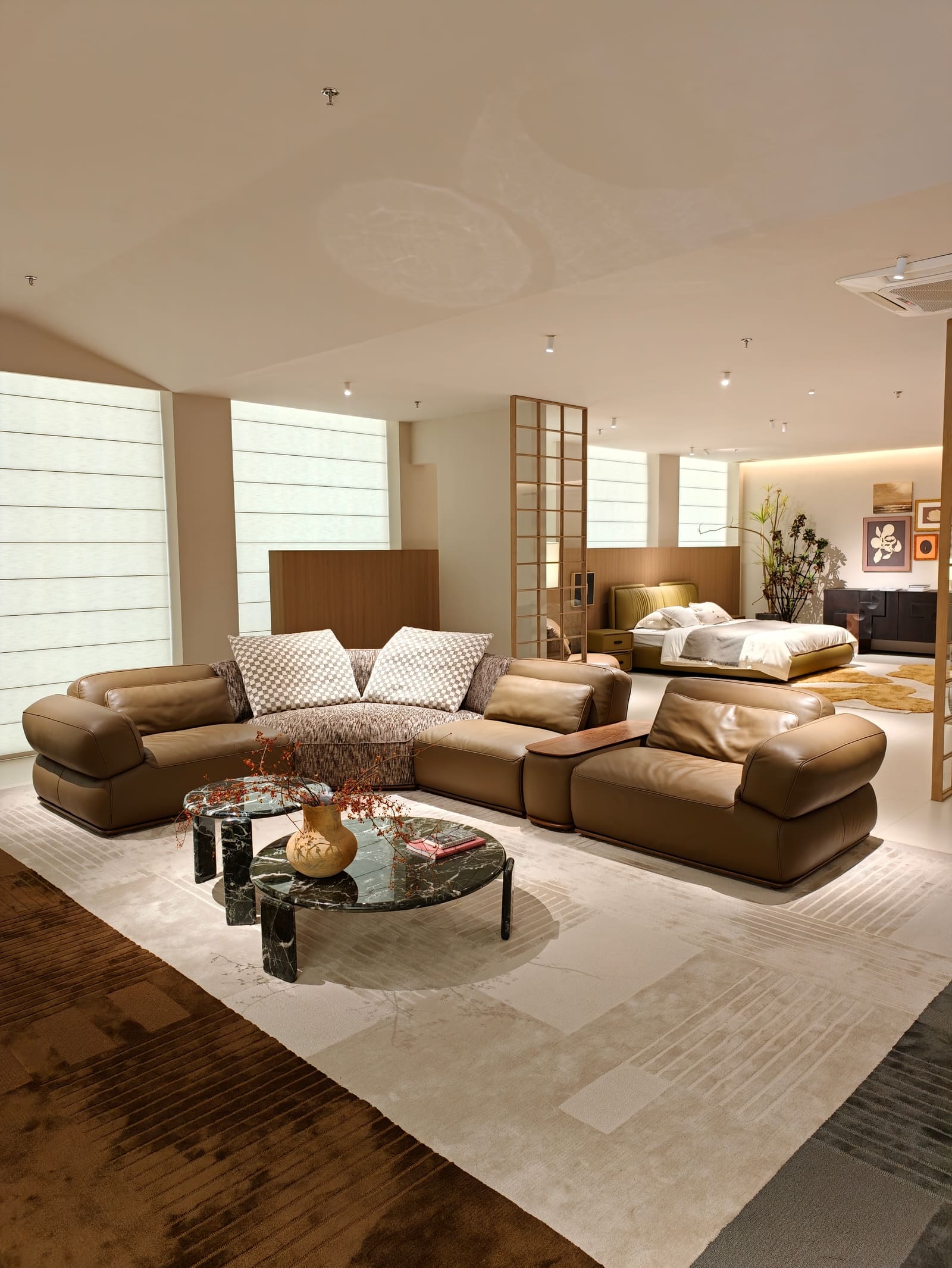 Large Curved Modular Leather Sofa with Corner and Side Cabinet HD2450