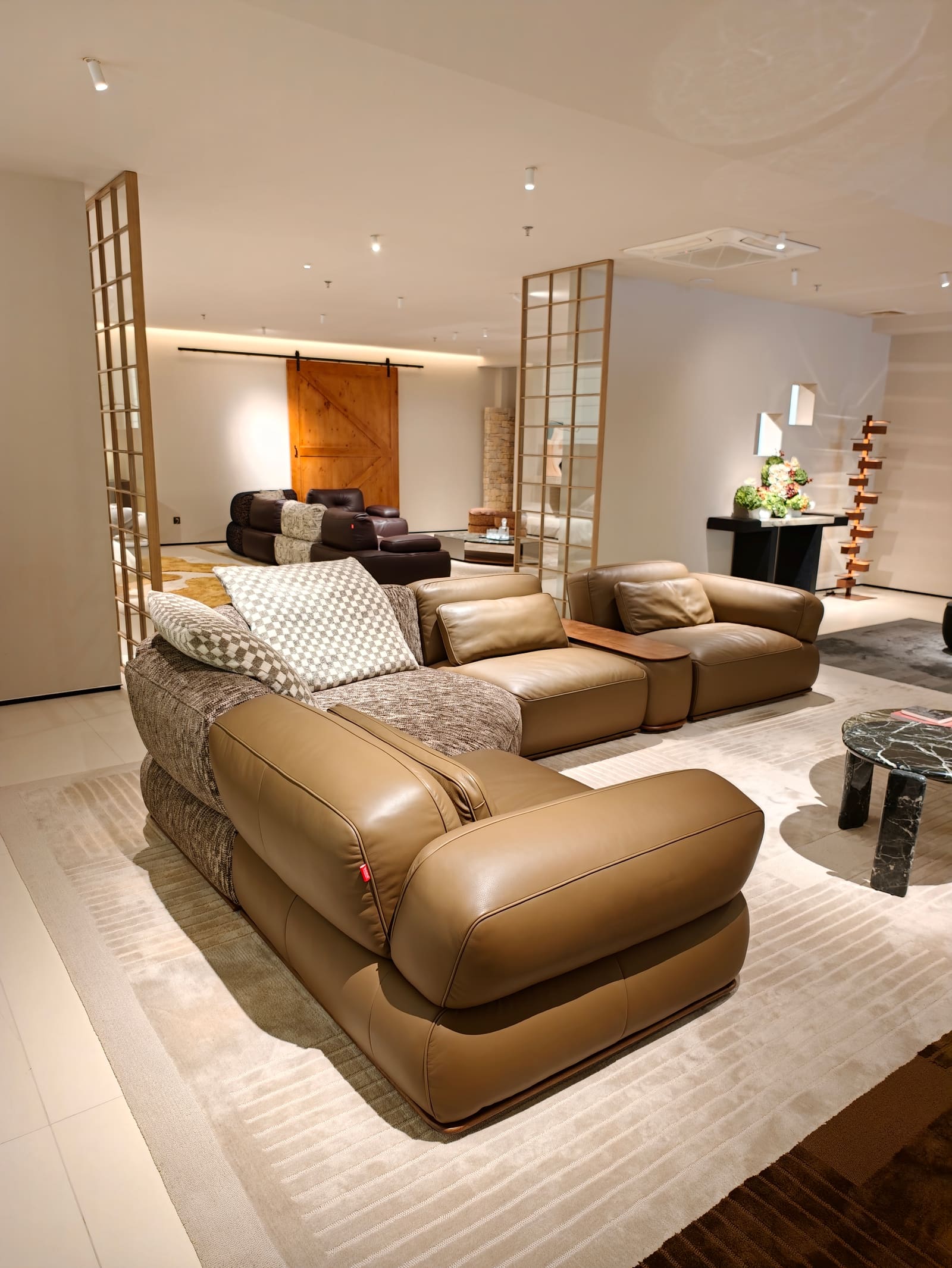 Large Curved Modular Leather Sofa with Corner and Side Cabinet HD2450 3