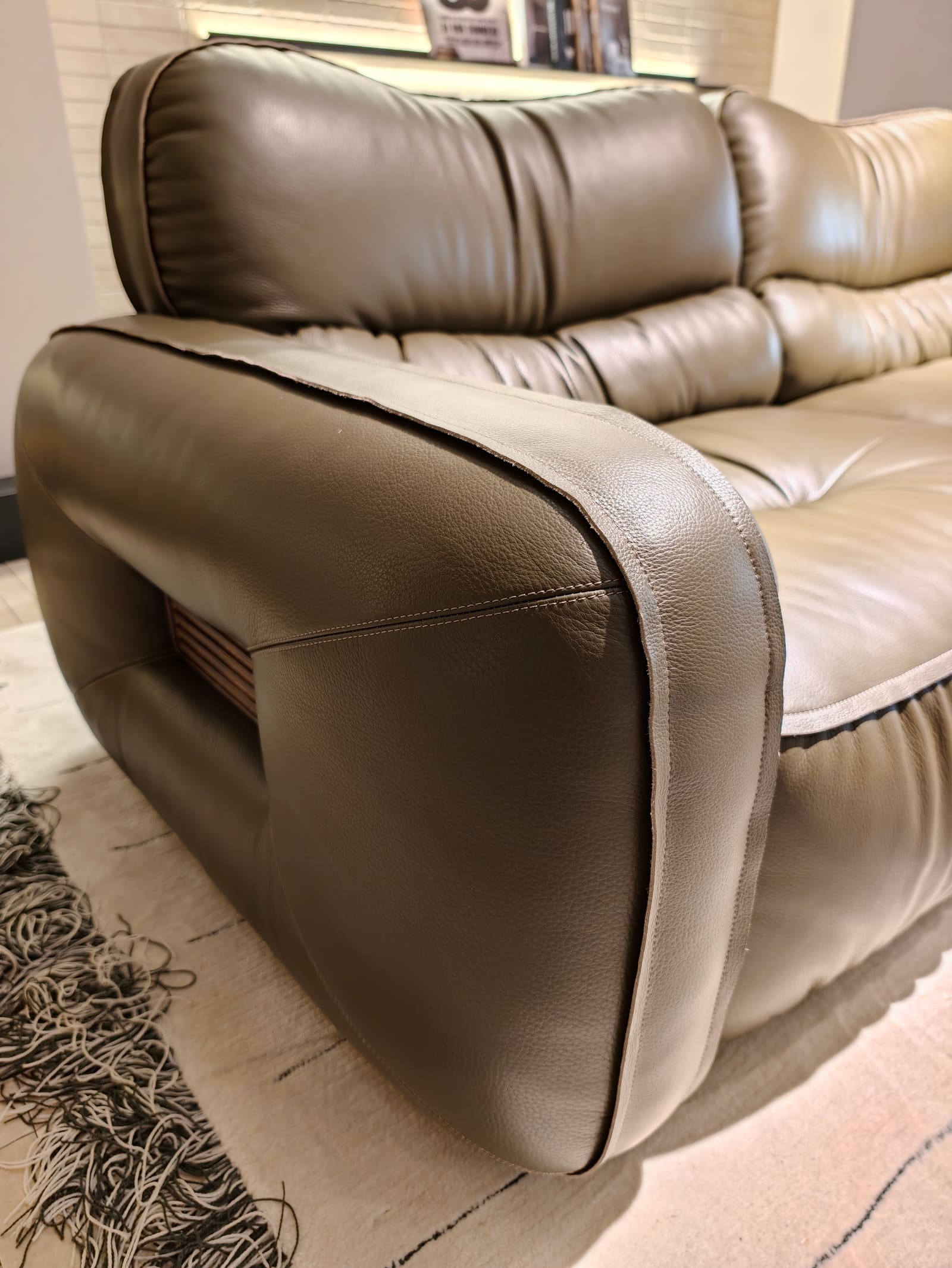 Compact Modular Top-Grain Leather Sofa with Chaise and Cabinet HD2456 6