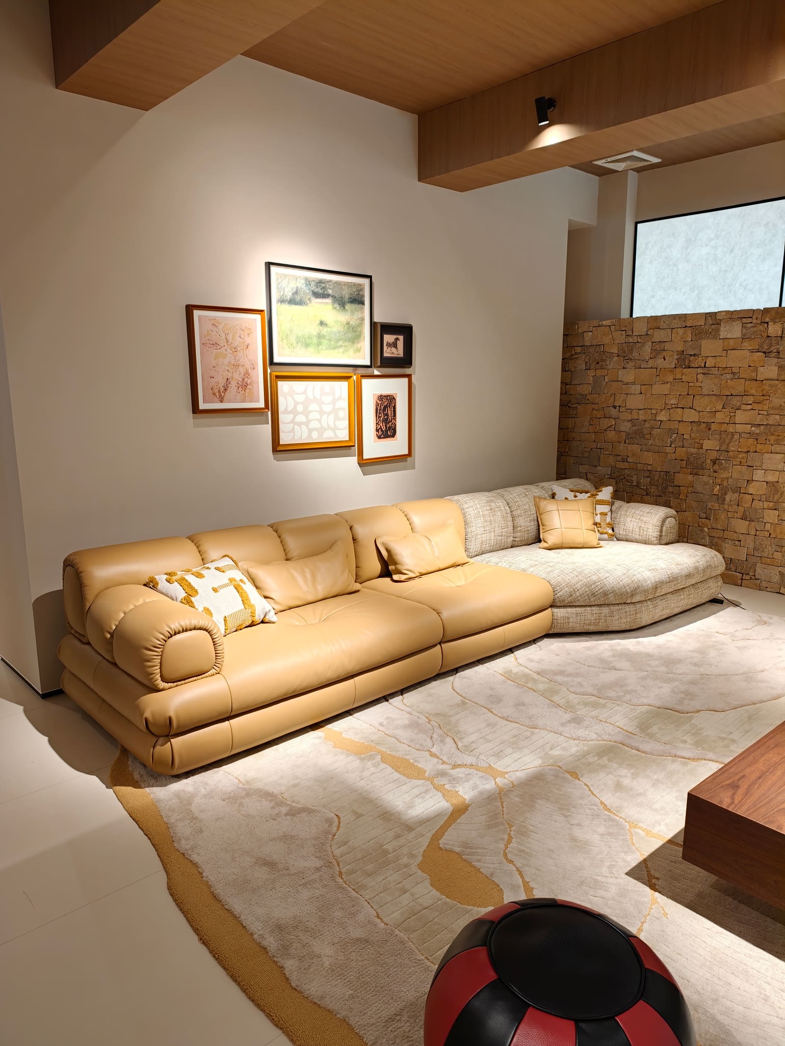 Large Curved Leather & Fabric Sectional Sofa with Chaise HD2457