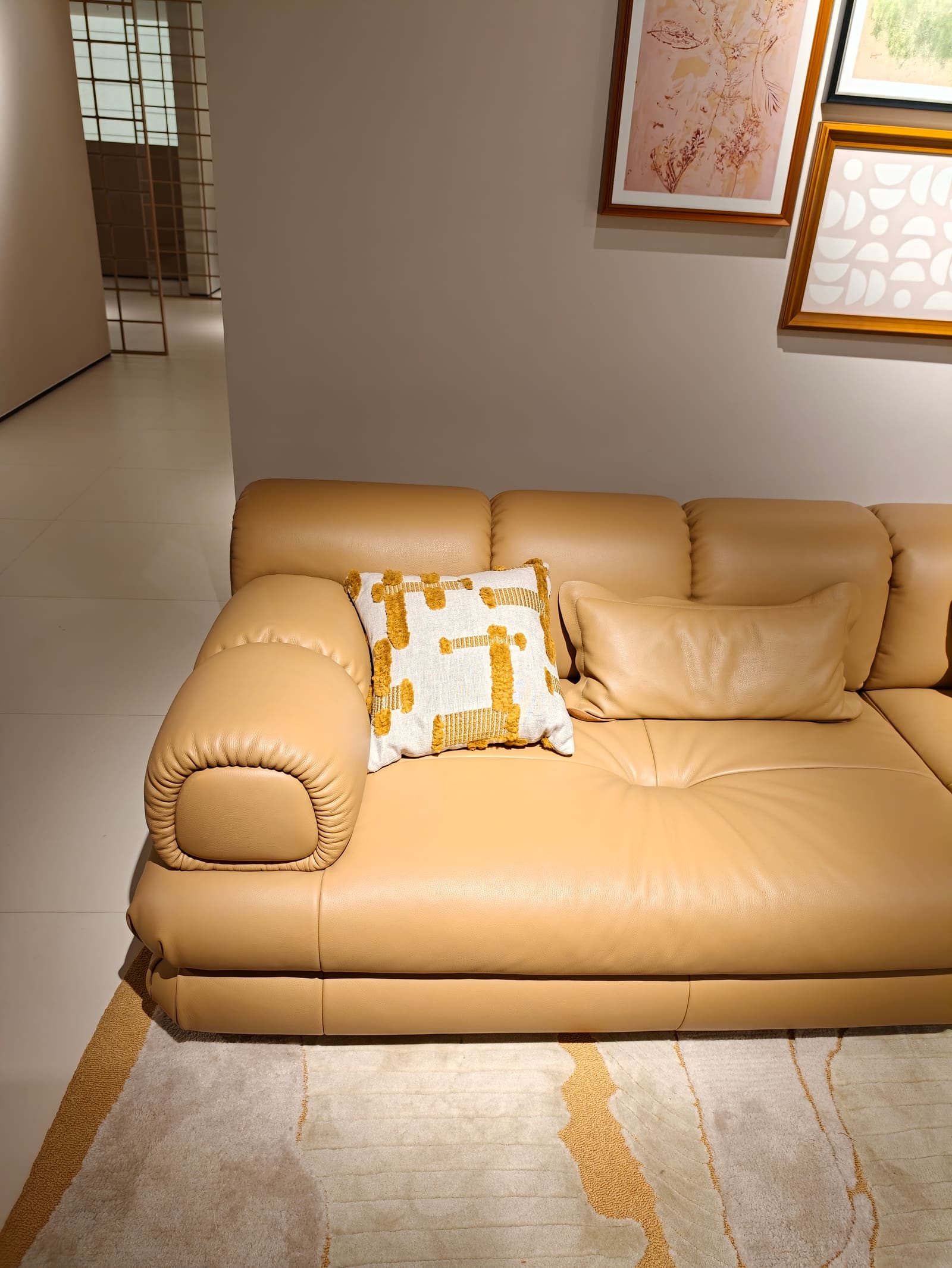 Large Curved Leather & Fabric Sectional Sofa with Chaise HD2457 5