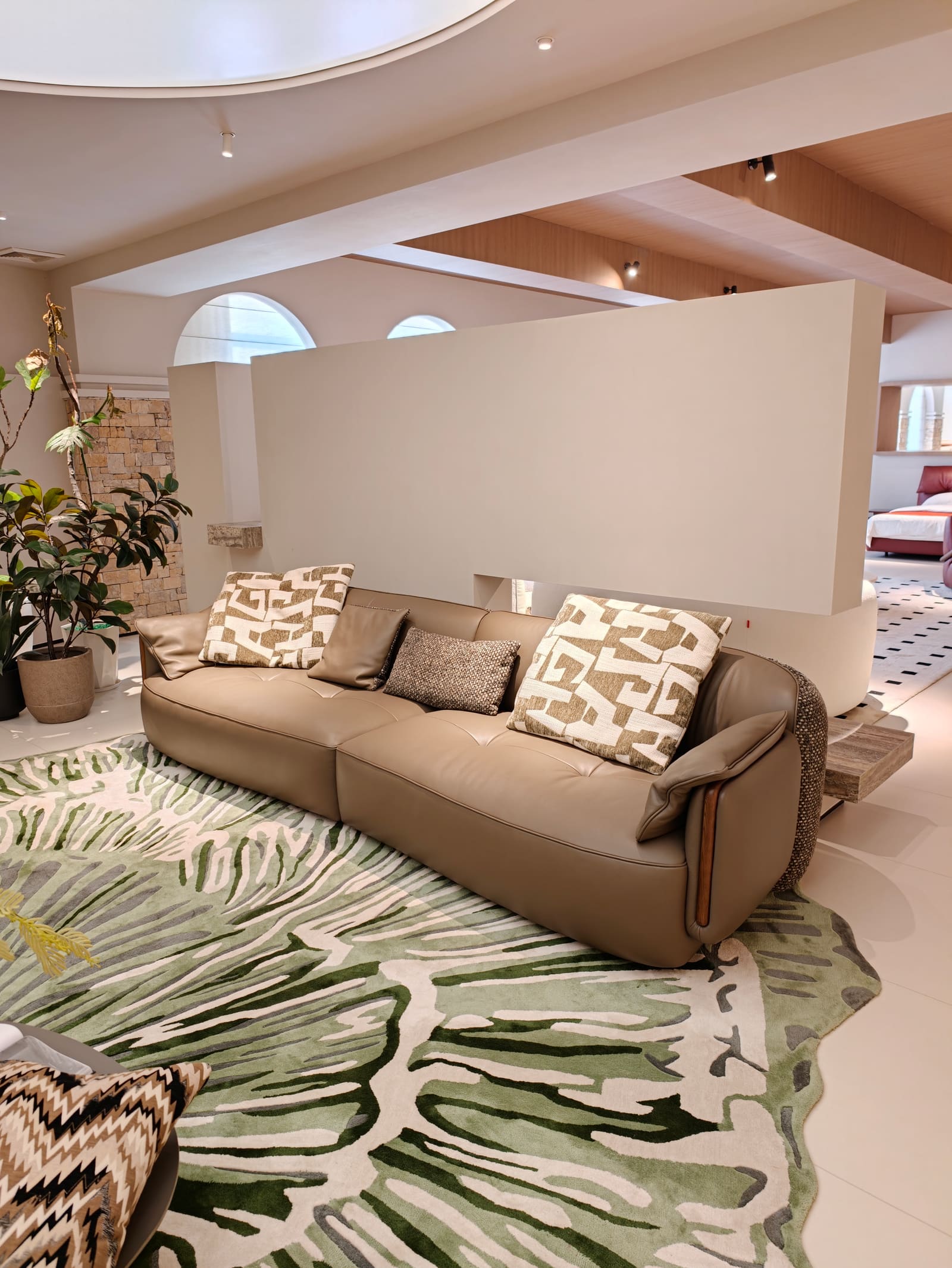 Modern Top-Grain Leather & Fabric Two-Piece Sofa HD2458