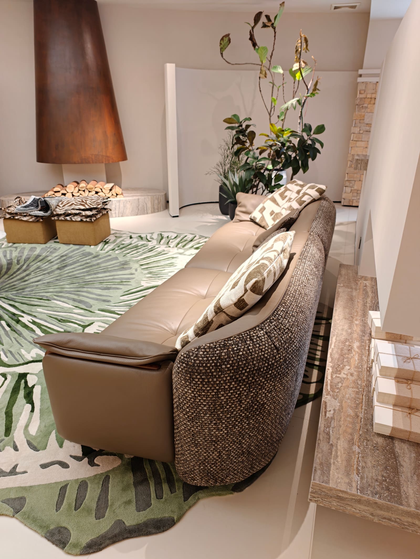 Modern Top-Grain Leather & Fabric Two-Piece Sofa HD2458 5