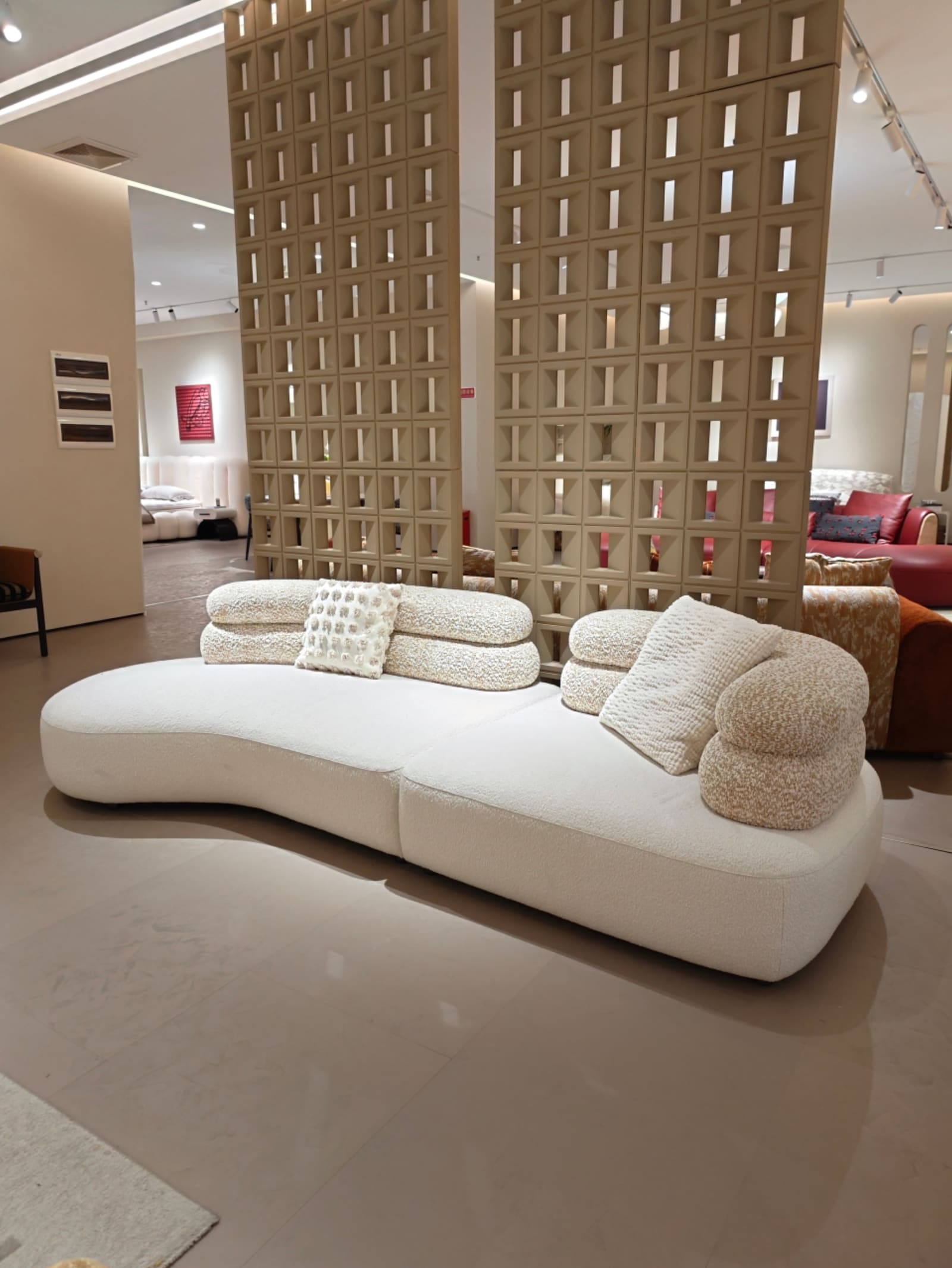Curved Velvet Linen Chaise Sectional Sofa T2186 2
