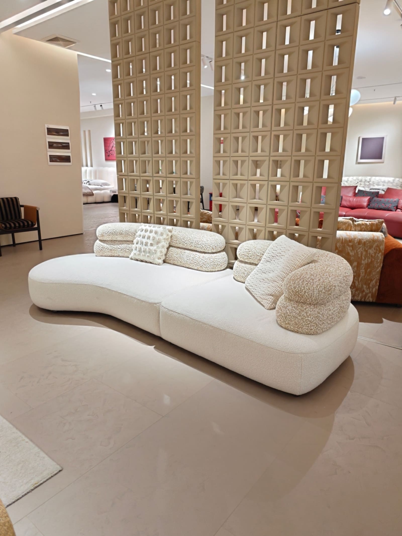 Curved Velvet Linen Chaise Sectional Sofa T2186 13