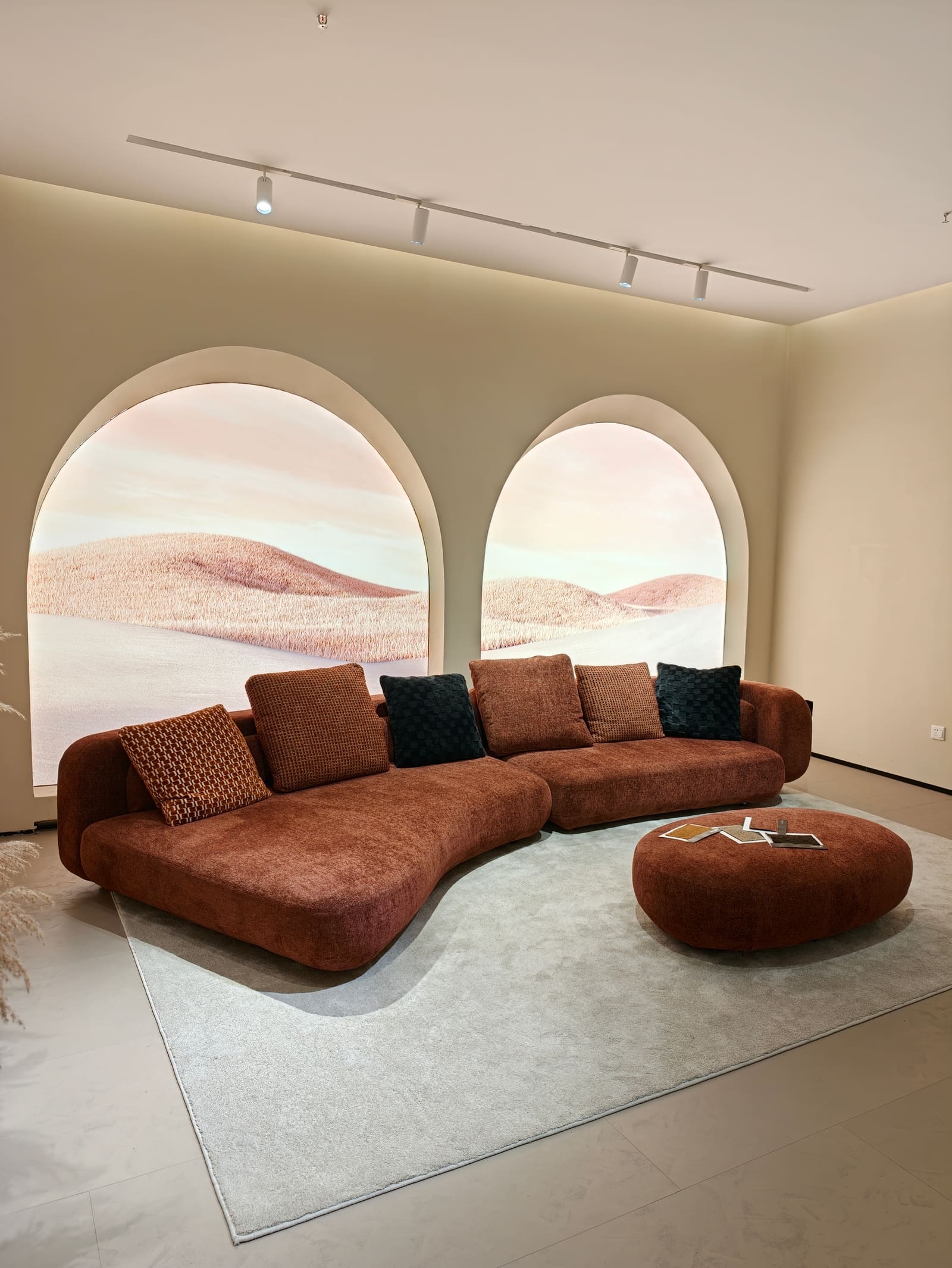 Curved Velvet Sectional Sofa with Ottoman T5022