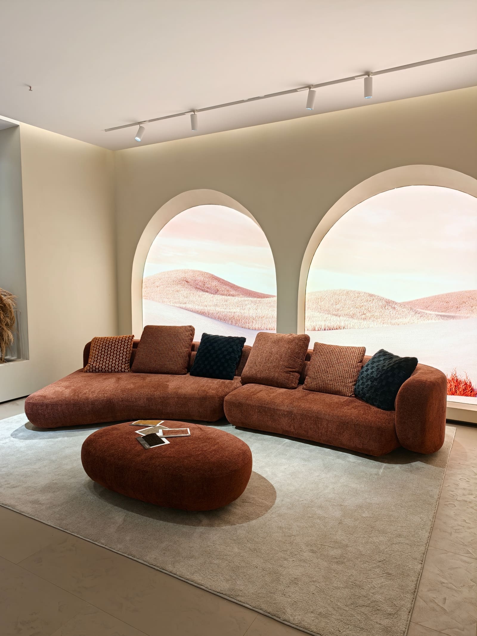 Curved Velvet Sectional Sofa with Ottoman T5022 2